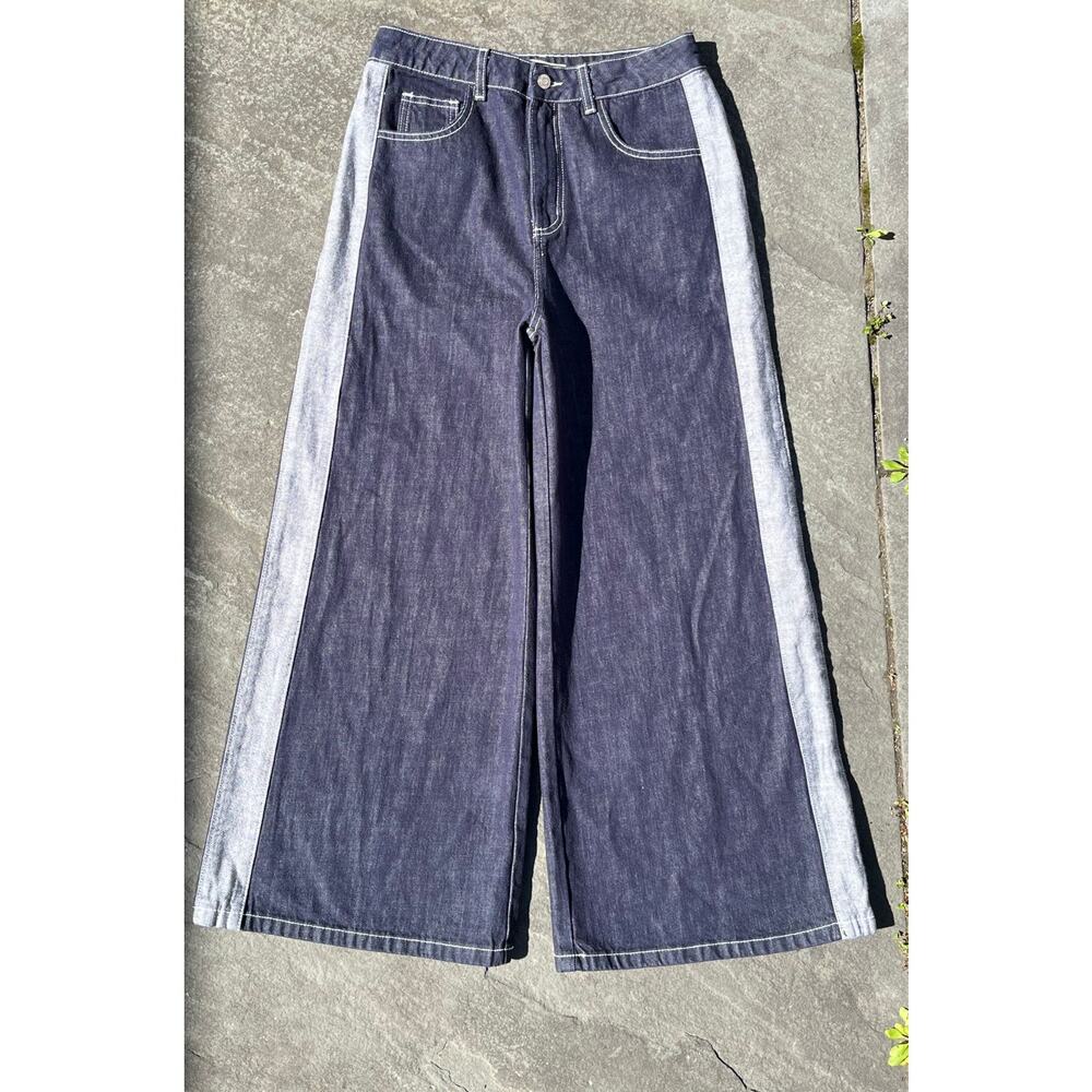 Meiyang Wide Leg Panelled Jeans 30 - Contrast Stitch Y2K Rare Streetwear Grail